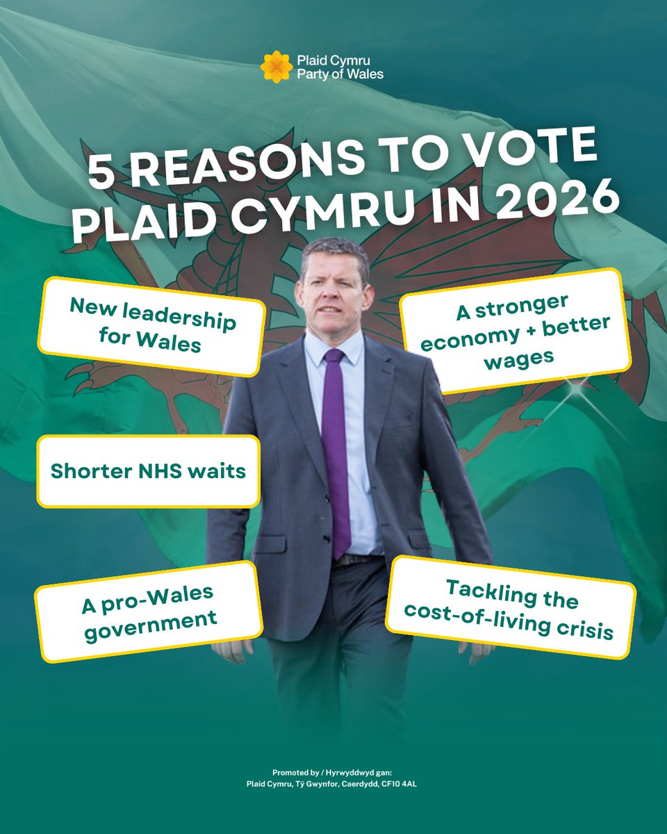 After 26 years of Labour failure, Wales needs new leadership 🏴󠁧󠁢󠁷󠁬󠁳󠁿

Plaid Cymru is the only party with the vision, ambition, and plans to build a better future for our nation.

It’s time for a government who puts the needs of Wales first. It’s time for Plaid Cymru ✊