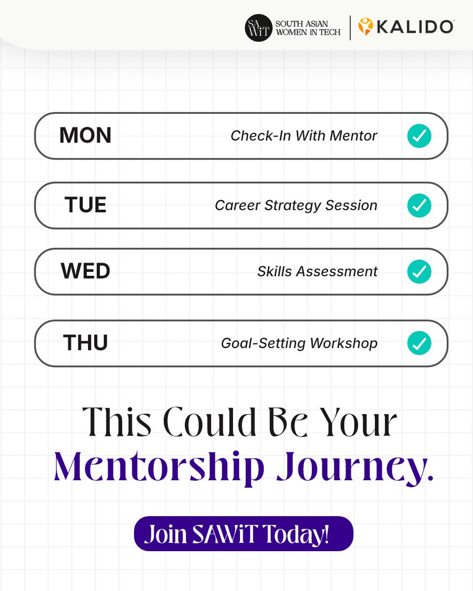 sawit_network's tweet image. Mentorship at SAWiT is more than advice—it’s shared growth, clarity & confidence. Find your mentor today: shorturl.at/w6JoY
#GenerativeAI #BreakTheCode #WomenInTech #AI #GenAI #EmpowerAndEnable #SAWiT #SAWiTAI #SouthAsianWomenInTech #Guvi #Kalido #WorldRecord