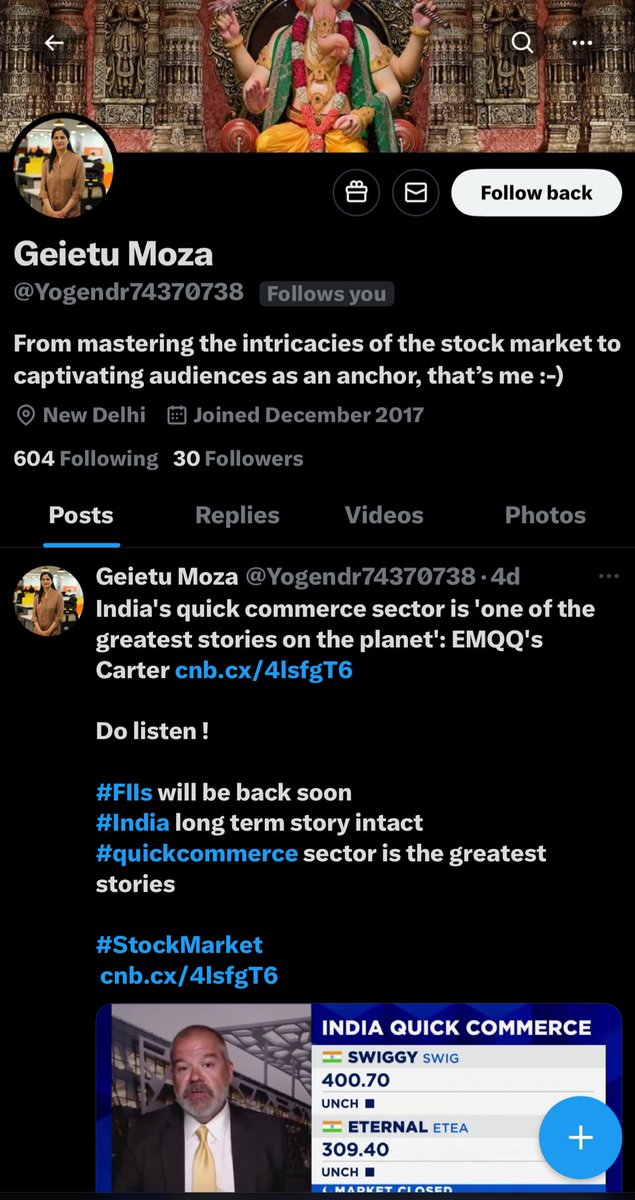 One more Fake account in my name. 

Pls DO NOT follow or engage with any such account. 

I have no WhatsApp group . DO NOT act on any stock market or mutual fund advice that this account shares. 

Stay safe and alert ‼️ 

<a href="/XCorpIndia/">X India</a>