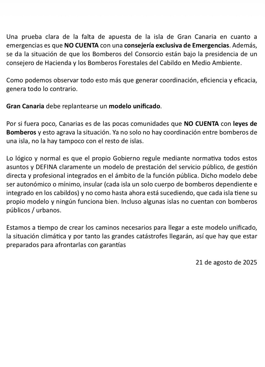 BomberosGC's tweet photo. Ante las noticias de estos días 

Sobre bomberos de los ayuntamientos de Las Palmas GC y San Bartolomé 

El servicio insular de Bomberos Gran Canaria, el Consorcio de Emergencias GC 

Lanza este comunicado para su publicación y distribución 

Saludos 

👇🏾👇🏾👇🏾 https://t.co/WJ3fhtr4fV