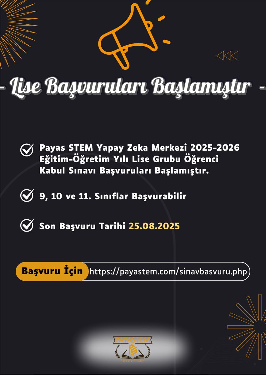 LİSE SINAV BAŞVURULARIMIZ BAŞLAMIŞTIR.
payastem.com/sinavbasvuru.p…