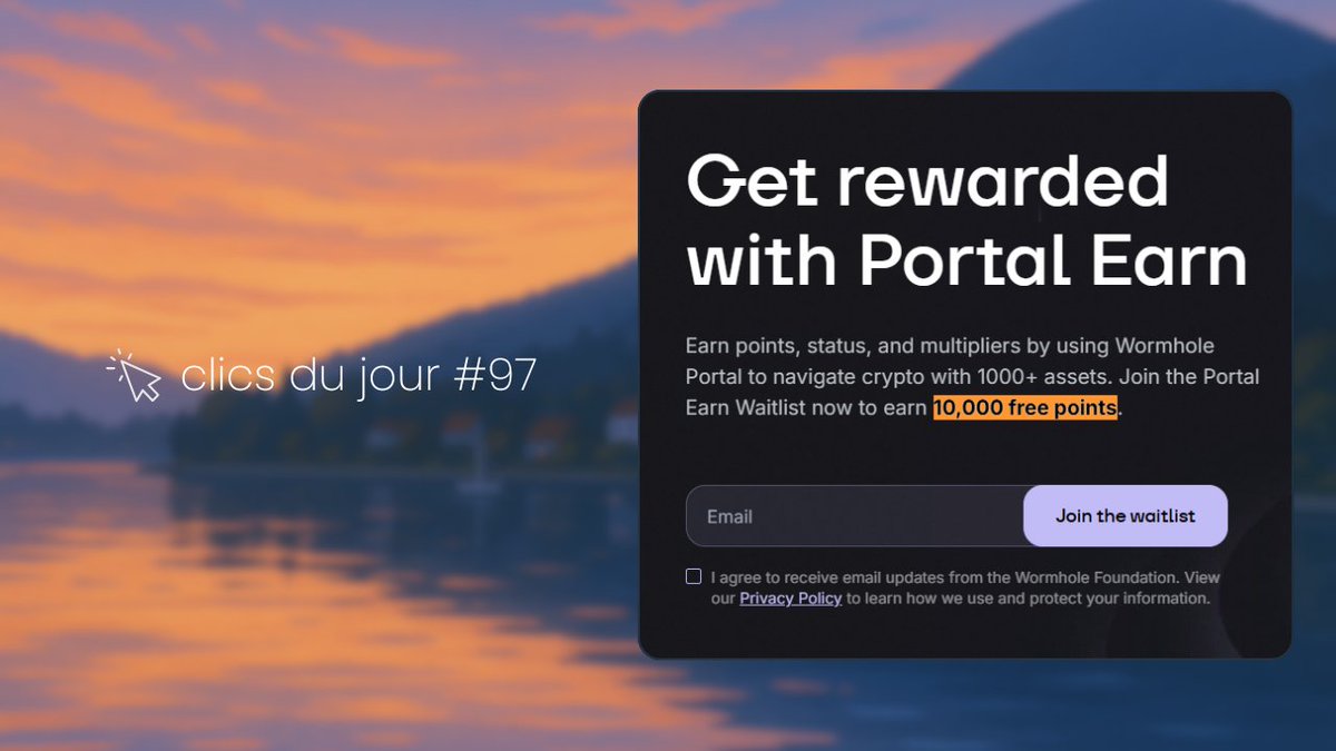 Clics du jour #97

❶ Obtenez +10,000 points pour la campagne de Wormhole

▫︎ wormhole.com/portal-earn-wa…

❷ Retirez vos fonds sur LogX avant 17:00
 
▫︎x.com/logx_trade/sta…

❸ 3 nouveaux badges sont disponibles sur EtherScore
 
 ▫︎ beta.etherscore.network

❹ Claim vos