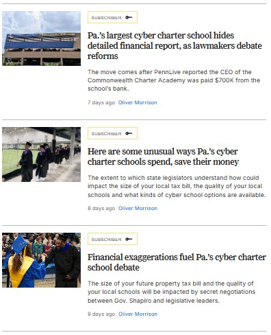 .<a href="/PennLive/">PennLive.com</a> .<a href="/ORMorrison/">Oliver Morrison</a> Coverage of Cyber Charter Funding Issue
pennlive.com/education/
