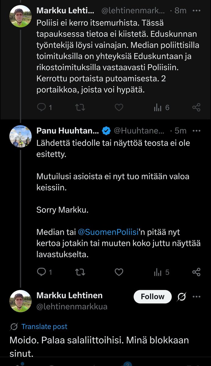 HuuhtanenPanu's tweet photo. Hurjaa, että mulle tulee päivässä 100 tällaista #markku'a selittämään, että:
1. Peltonen teki itsemurhan kierimällä @SuomenEduskunta'n portaita alas
2. Eduskunnan joku työntekijä näki kaiken
3. Onneksi paikalla oli myös median luottotoimittajat ja @SuomenPoliisi
4. Nyt kansan pitää vain luottaa tähän pyhään kolminaisuuteen: Eduskunta, @Yleisradio ja poliisi
5. Itsemurha on tullut näytetyksi toteen, koska kaikki nuo kolme tietävät, miten homma meni
6. Kaikki lisäkysymykset Peltosen kohtalosta ovat haudalla tanssia ja omaisille tosi raskasta 😥