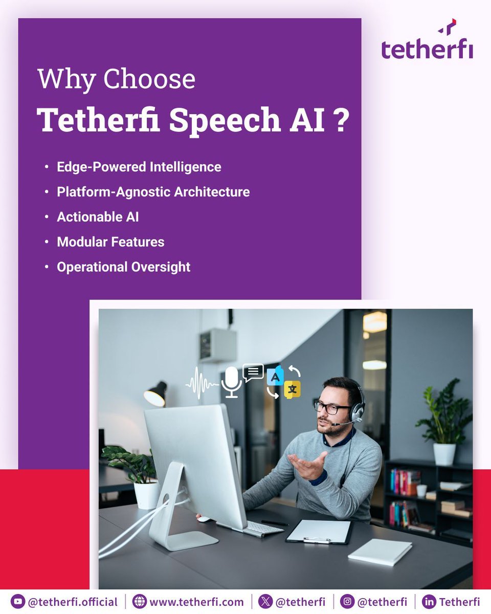 tetherfi's tweet image. Boost contact center efficiency with Tetherfi Speech AI. 

Unlock insights from live &amp;amp; recorded calls using AI-driven voice intelligence to enhance CX, ensure compliance &amp;amp; drive performance. 

🔍 Learn more: tetherfi.com

#Tetherfi #PoweredByTetherfi #SpeechAI #AIForCX