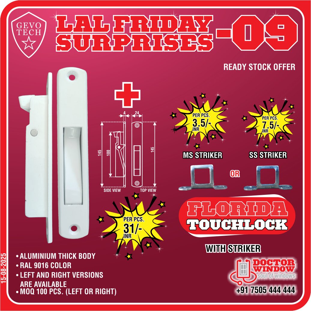 DOCTORWINDOW_IN's tweet image. GEVO TECH NEPTUNE DOOR ADJUSTABLE ROLLER
GEVO TECH FUSION GLASS PACKER (1mm, 3mm &amp;amp; 5mm THICKNESS)
GEVO TECH FLORIDA TOUCHLOCK WITH STRIKER
GEVO TECH COCHIN BUMP STOPPER

#doorroller #glasspacker #touchlock #bumpstopper #doctorwindow #soulofwindows #door #hardware #window