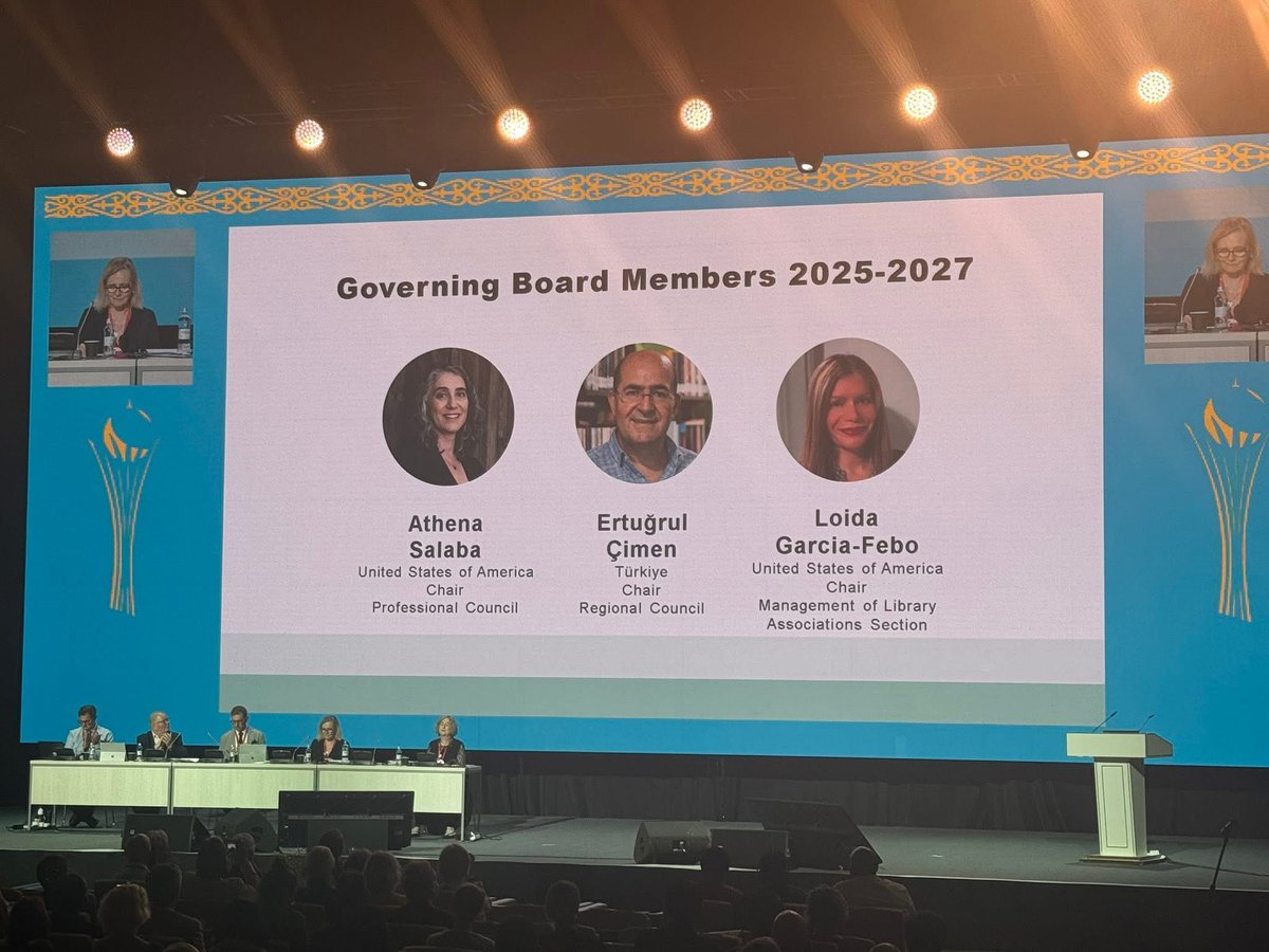 Dirigeants de l’IFLA pour 2025-2027 :
Présidente : Leslie Weir
Pdte-élue : Te Paea Paringatai
Trésorier : Stuart Hamilton
CA : Anya Feltreuter, Julia Konopka-Żołnierczuk, Jan Richards, Lisa Hinchliffe, Silvia Stasselová, Ertuğrul Çimen, Athena Salaba, Loida Garcia-Febo
#WLIC2025