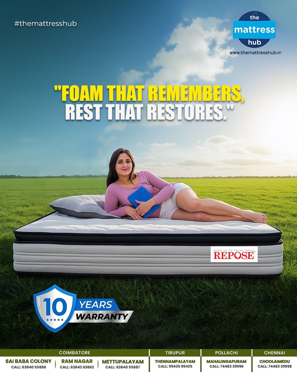 HubMattress's tweet photo. Memory foam that remembers you, rest that revives you at the mattress hub

Sleep Better, Live Better – Only at The Mattress Hub Coimbatore | Tiruppur | Chennai | Pollachi
Call Now: +91- 63840 02400
#mattresssalemettupalayam #TheMattressHub #CoimbatoreMattress #MattressShopping https://t.co/vrKWITLRPO