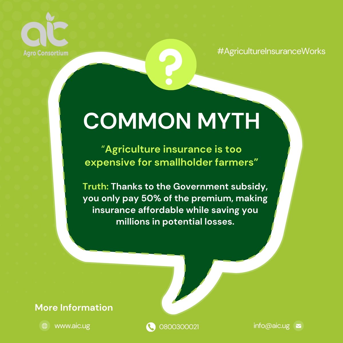 AgroConsortium's tweet image. #AgricultureInsuranceWorks
#CommonMyths

#Myth #2: “Agriculture insurance is too expensive for a smallholder farmer.”

#NotTrue. With the Government subsidy, farmers only pay 50% of the premium. That means smallholder farmers can access insurance at an affordable cost, saving