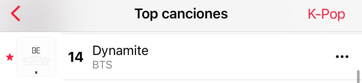 🍎 Apple Music Spain 🇪🇸 

Kpop genre 

Dynamite — #14 (+2)  🔥