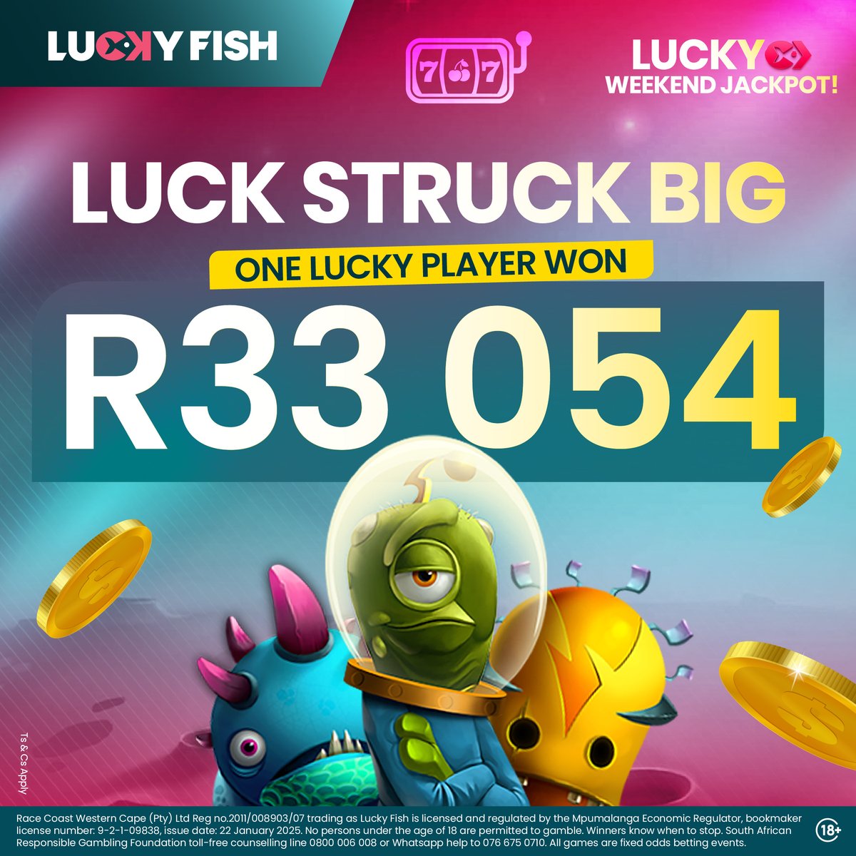 luckyfishza's tweet photo. Go big or go home 🥳
Congratulations to our lucky player who struck the weekend Jackpot !
Will you be our next big winner? Play now and find out!

#LuckyFish #GameChanger #WeekendJackpot https://t.co/X0PXvxvr6J