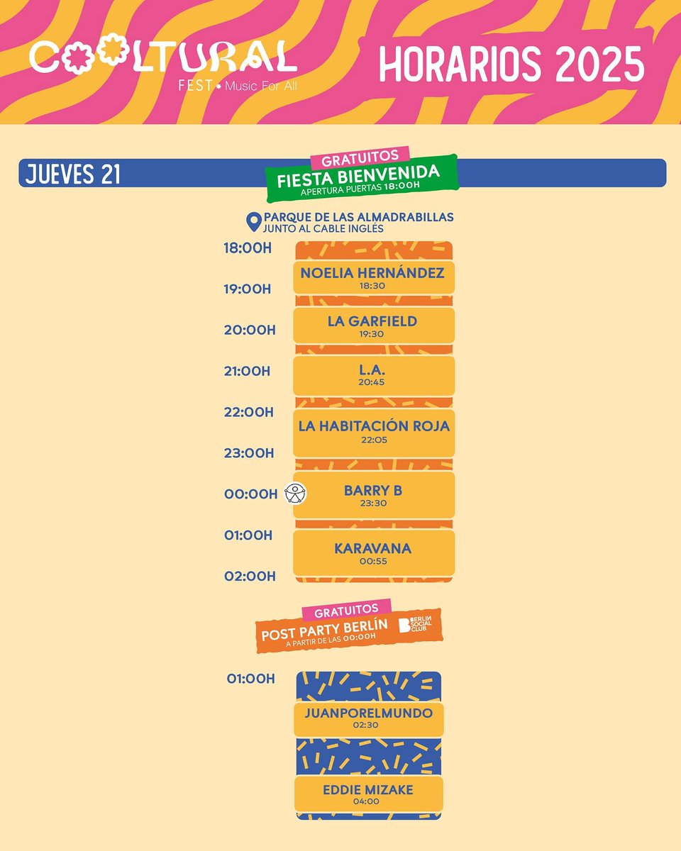 🎸 La Habitación Roja adornó con un acústico en El Terrao el preestreno de <a href="/coolturalfest/">Cooltural Fest - Music For All</a> 2025, que tendrá nueva distribución en el Recinto de Conciertos.
👉 Hoy es la fiesta de bienvenida en el Parque de las Almadrabillas.
#AlmeriaEsCultura <a href="/aytoalm/">Ayuntamiento de Almería</a> @windcruz