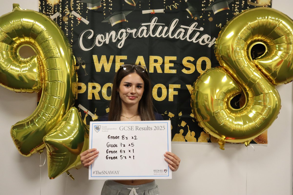 Well done to SNA’s Evelyn Draycott who has secured grade 8's in Maths and Media, grade 7's in Biology, Chemistry, English Language, English Literature and History. She also secured grade 6's in Physics, RE and a grade 5 in Spanish #RedhillResults #TheSNAWay