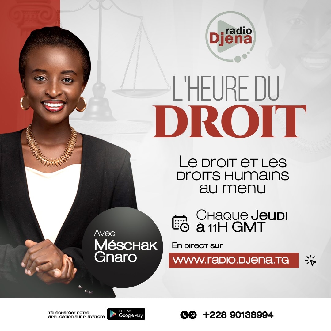 🕚 Ce jeudi à 11h sur #RadioDjena

Un meurtre secoue Lomé cette semaine. Que dit la loi ?

🎙️ Méschak GNARO reçoit un juriste dans L’Heure du Droit
👉 Thème: Homicide volontaire, meurtres et assassinats

📻 En direct : radio.djena.tg

#Justice #Togo #djena
#LHeureDuDroit