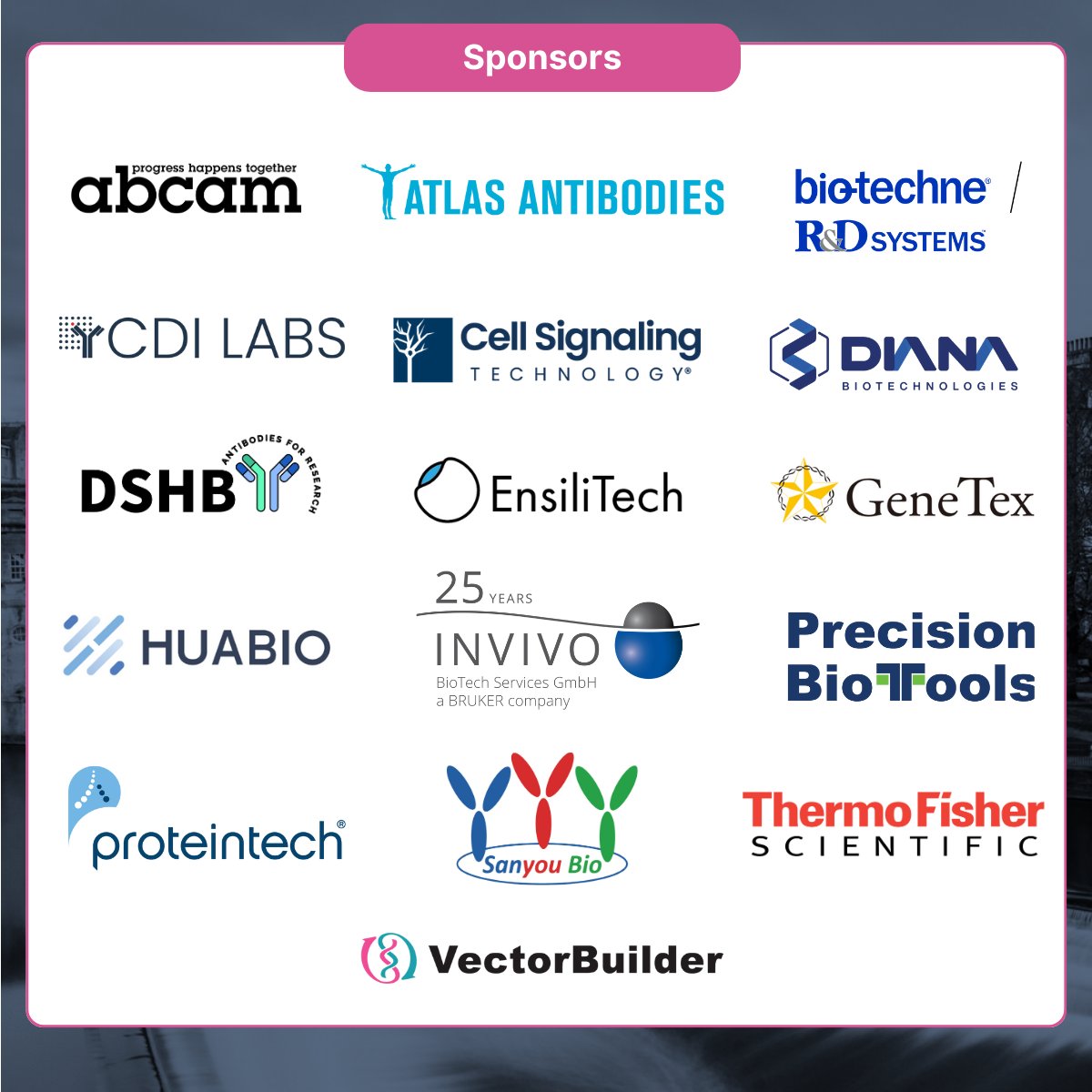 As the 5th International Antibody Validation Meeting draws closer, we want to take a moment to thank our sponsors who make this event a reality!

Register your spot for the meeting today and find out more about the sponsors over on the #abval website⬇️

 antibodyvalidation.co.uk