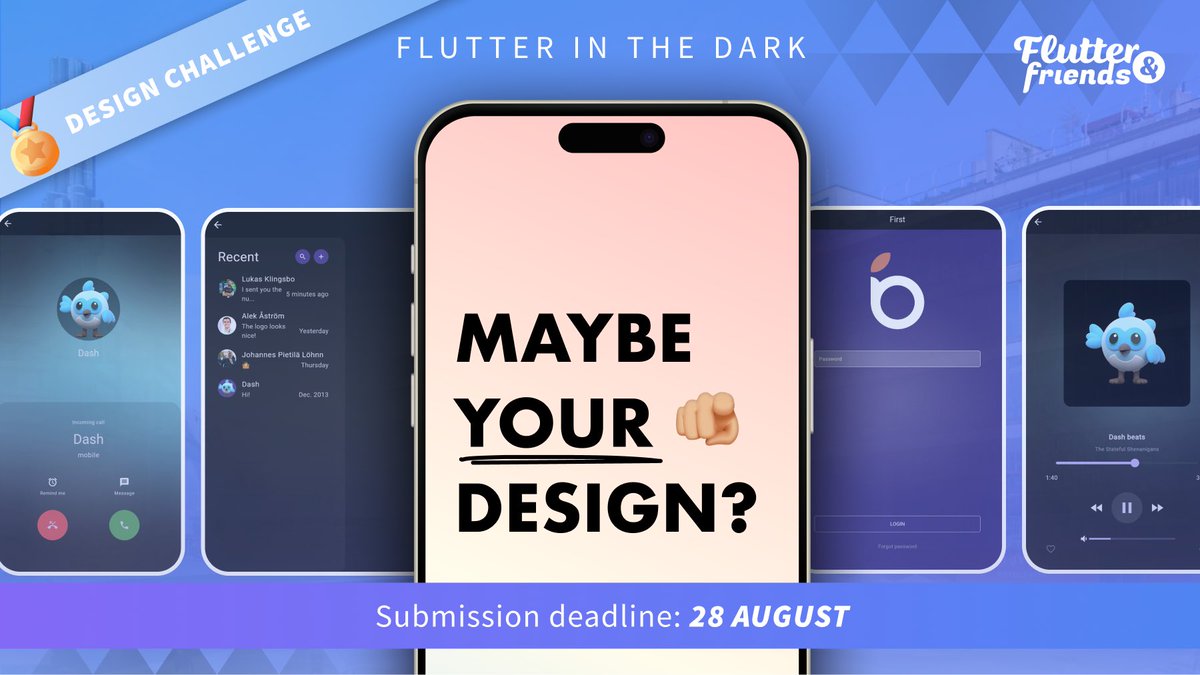 Got design skills? 😏

This year, you can contribute to the Flutter In The Dark Challenge! 🎨

Submit your design, and you might see it featured live at the after-party challenge 🪩

🗓️ Deadline: 28 August
👉 forms.gle/ZKmDrb9kPrYawj…