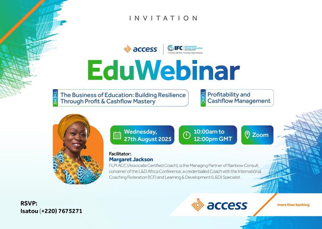 AccessBankGamb1's tweet photo. Big decisions start with the right records!

Be part of our EduWebinar: Business Records for Better Decisions and gain practical tools to manage and grow your business.

Wednesday, 27th August | ⏰ 10 am - 12 pm | 📍 Zoom

Click here https://t.co/5usDpivbNh to register.

#AccessBankGambia
#MoreThanBanking
#EduWebinar
