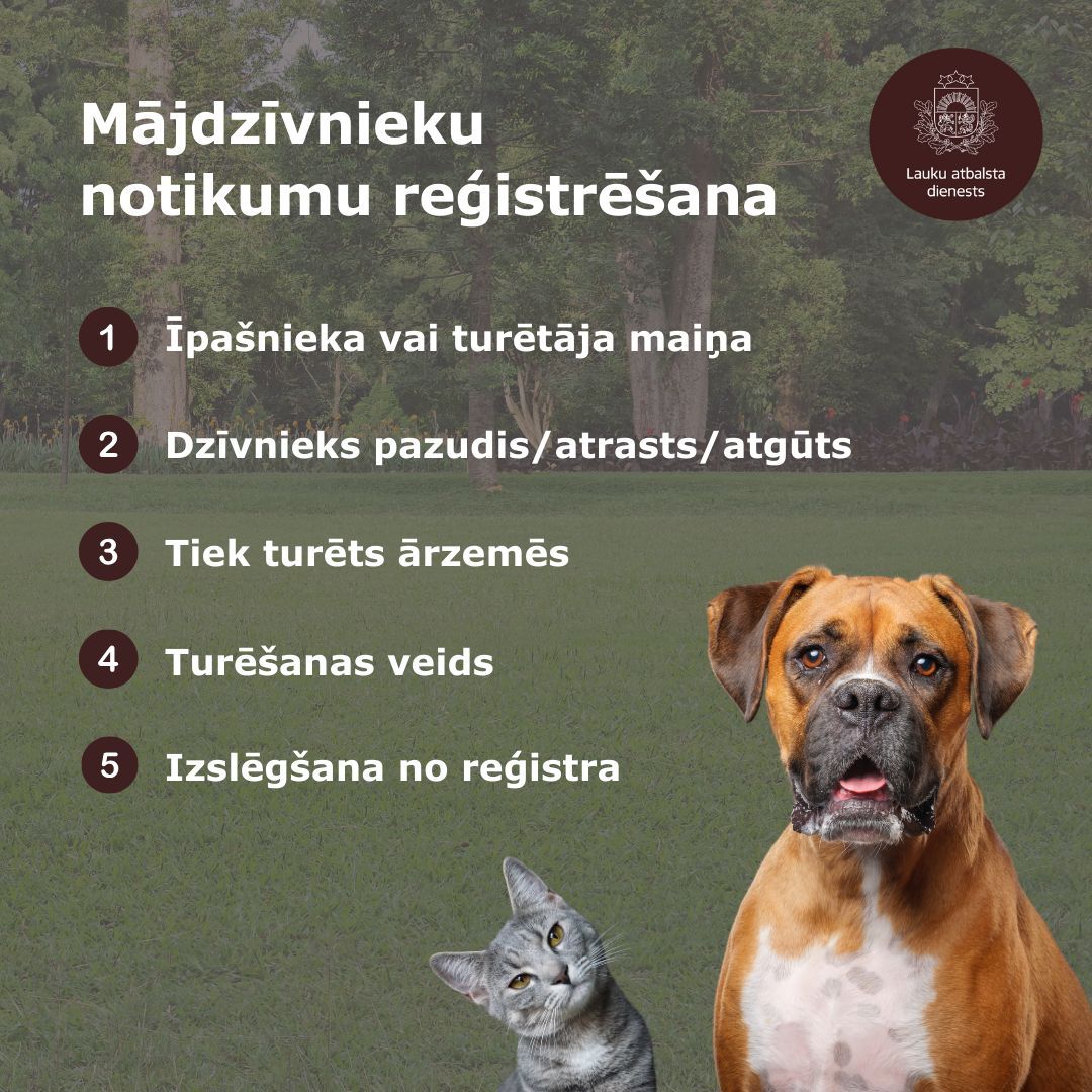 🐈🐕 Viens no veidiem, kā parūpēties par sava mājdzīvnieka drošību un labklājību, ir reģistrēt visus ar viņu saistītos notikumus dienestā. Notikumus bez maksas reģistrē portālā latvija.lv. Uzzini vairāk 👉lad.gov.lv/lv/majas-istab…