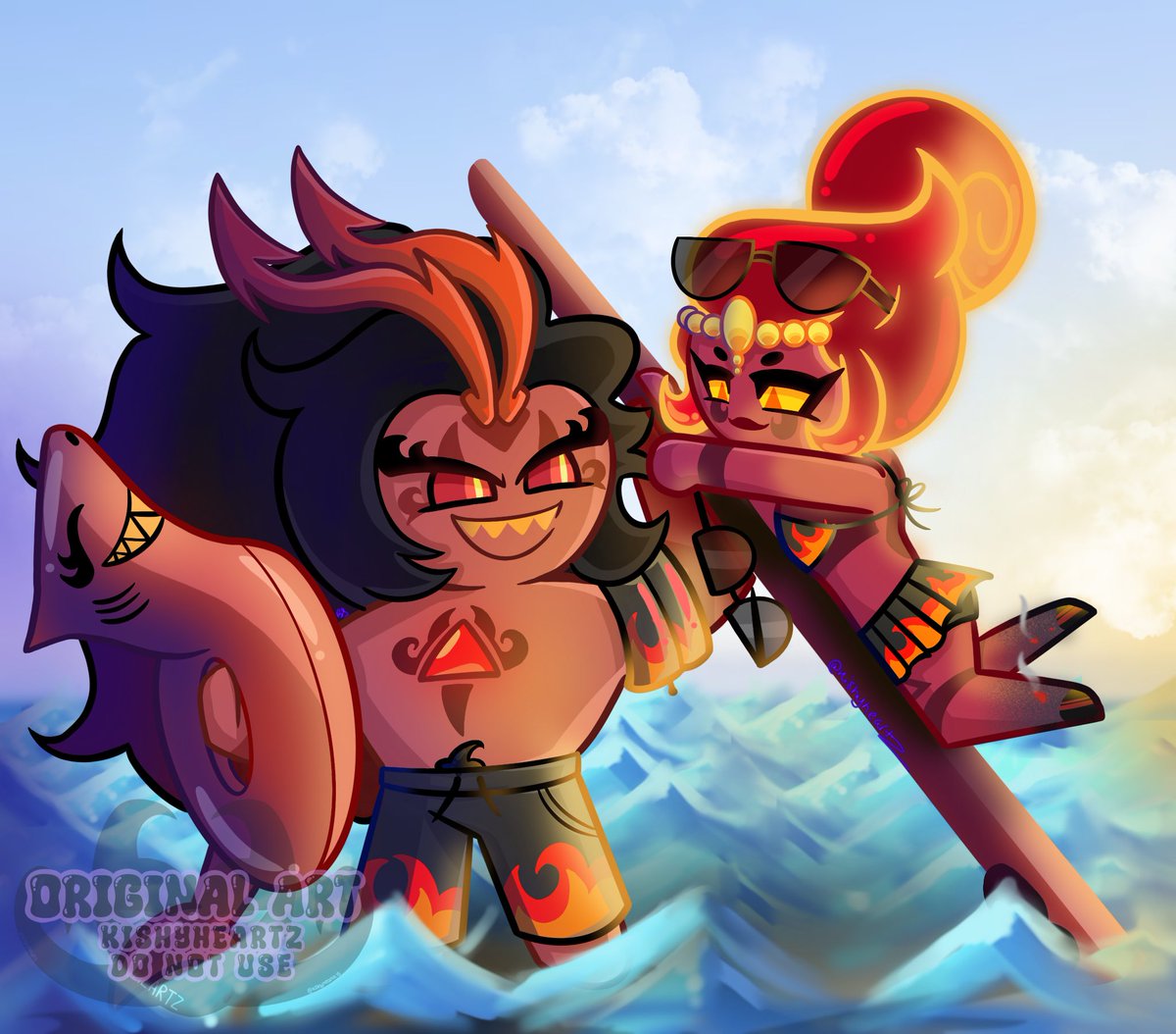 Surfin Spice and Paprika for the Week 3 Tharts Day for the Spicelands. 

I actually really love how this came out 🥹 

#paprikacookie #cookierunkingdomfanart #burnrika #cookierunoc #burningspicecookie #digitalartist #cookierunkingdom #artmoots