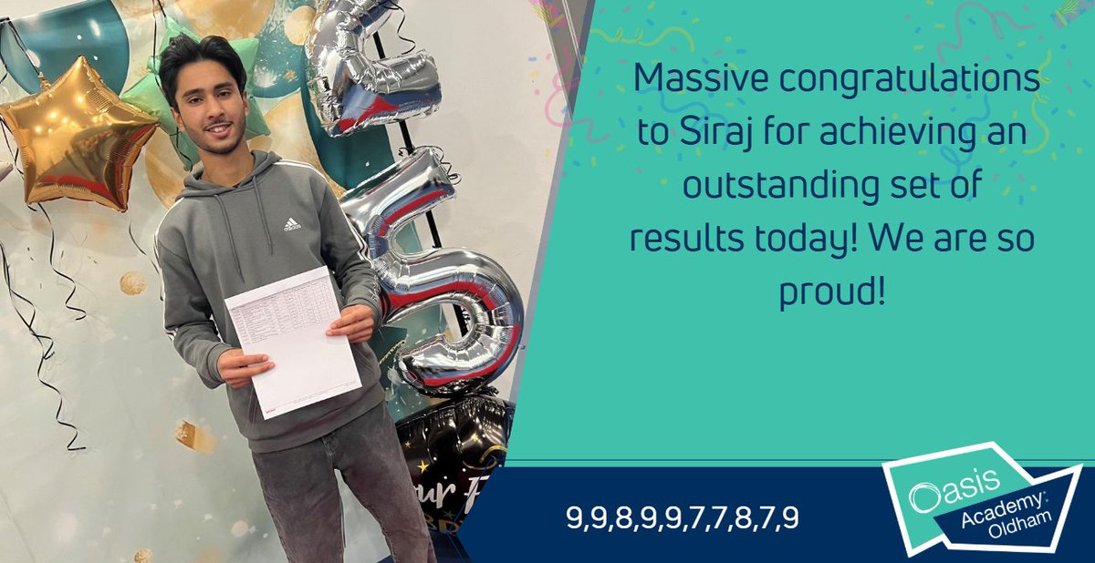 OldhamOasis's tweet photo. A massive well done to Siraj for achieving an outstanding set of results today!๐๐๐
We are so proud of You!
#GCSEResultsDay2025 #OCLResults #OasisCommunityLearning https://t.co/xJwzcULjU8