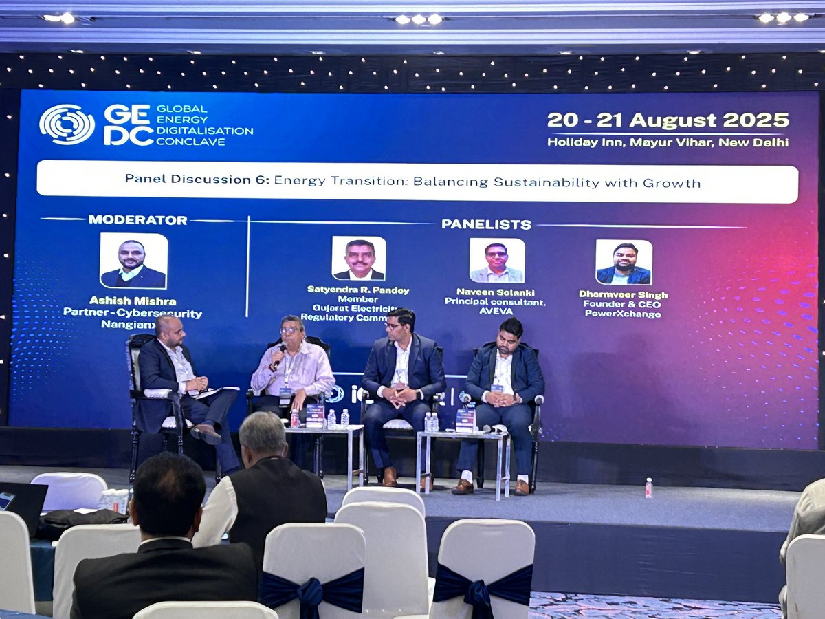 gedcevent's tweet photo. #GEDC2025 Day 2 | Panel Discussion 6 

Topic: Energy Transition – Balancing Sustainability with Growth

Moderator: Ashish Mishra, Partner - Cybersecurity, Nangianxt

Panelists:
🔹Satyendra R. Pandey
🔹Naveen Solanki
🔹Dharmveer Singh

#EnergyTransition #Sustainability #Energy https://t.co/5LLvACocBZ