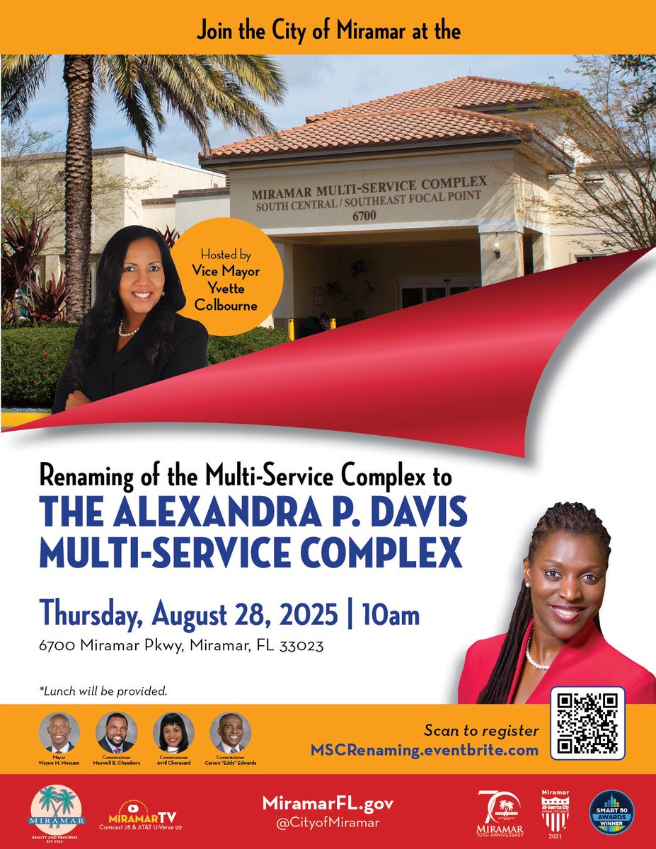 I am grateful for this honor and if you can make the event on Thursday August 28th, 10 am at 6700 Miramar Pkwy, I’d love to see you! RSVP at: mscrenaming.eventbrite.com