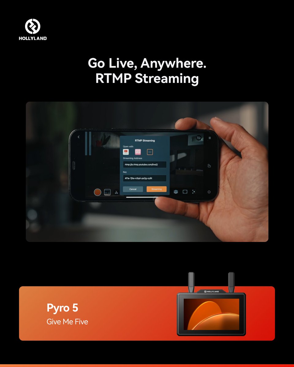 Hollyland_Tech's tweet photo. ✨Unlock even more power with Pyro 5’s advanced features — designed to elevate your workflow. 🚀#Hollyland #Pyro5 #PyroSeries #MoreThanAMonitor #HollylandTech #WirelessMonitor #FilmmakingTools #GearGiveaway #ContentCreatorKit #CameraCrew https://t.co/GE92PphclV