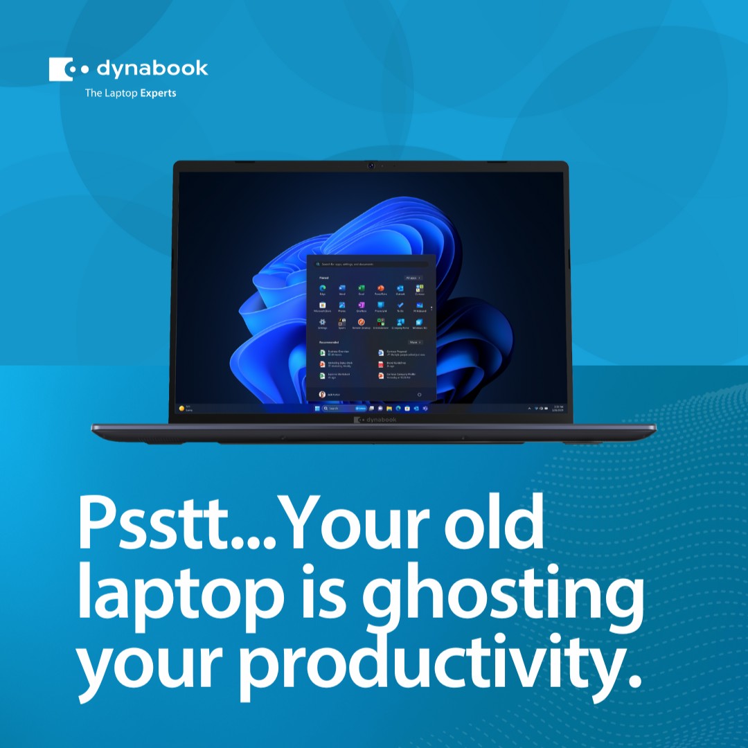 DynabookANZ's tweet image. Old tech slows teams, creates security risks and drains productivity.
The fix? AI-ready devices built for hybrid work.
Think lighter. Faster. Smarter. Think Dynabook.
#DynabookANZ #UpgradeYourTech