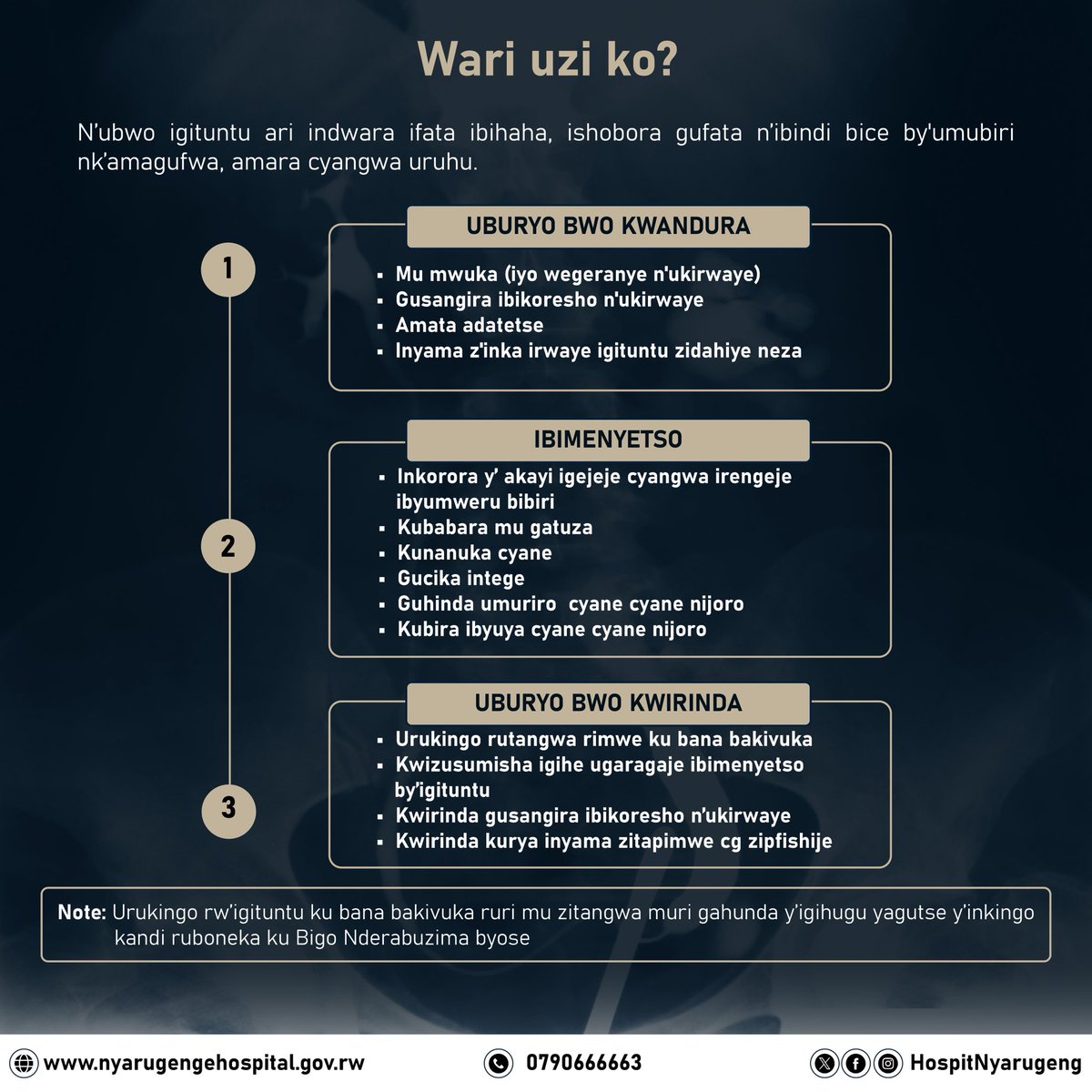 Uwa kane muhire!

Wari uzi se ko indwara y'igituntu ishobora gufata n'ibindi bice by'umubiri nk'amagufwa, amara cyangwa uruhu?

Kumenya uburyo iyi ndwara yandura, ibimenyetso byayo ndetse n'imyitwarire ukwiye kugira byagufasha kugabanya ibyago byo kuyandura 👇