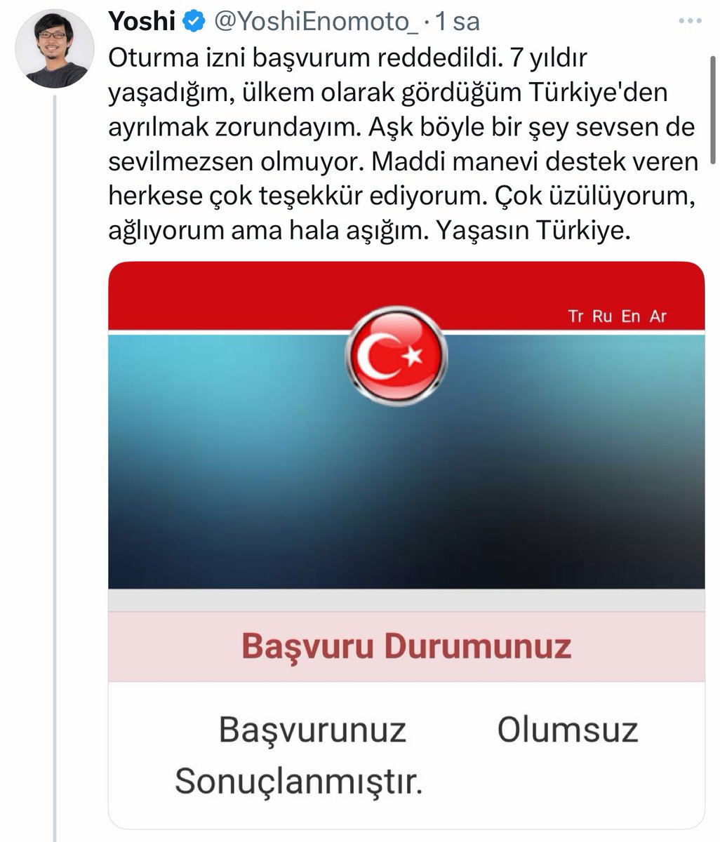 Türkiye'de stand-up gösterileriyle tanınan Yoshi Enomoto'nun oturum izni başvurusu reddedildi:

“7 yıldır yaşadığım, ülkem olarak gördüğüm Türkiye’den ayrılmak zorundayım.”