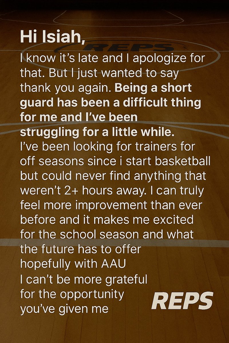 ✨ Basketball is my therapy. One of the young ladies I train — not quite ready for AAU yet, but she’s putting in the work — sent me this message on a day I really needed it. Grateful for moments like these. 🙏🏀
#RepsBasketball #EffortOverEverything