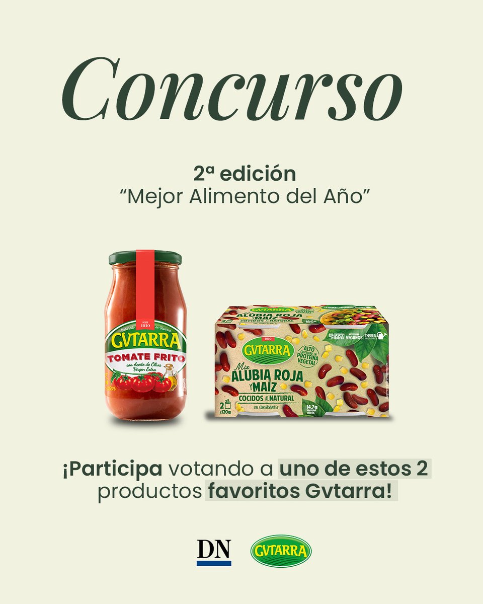 ✨ ¡Volvemos a por todas! ✨
En la 2ª edición del concurso "Mejor Alimento del Año" del Diario de Navarra, competimos con dos nuevos productos: Mix Alubia Roja y Maíz yTomate Frito Passata
¡La votación ya está abierta y tu apoyo es clave!
👉concursos.diariodenavarra.es/alimentosdnava…