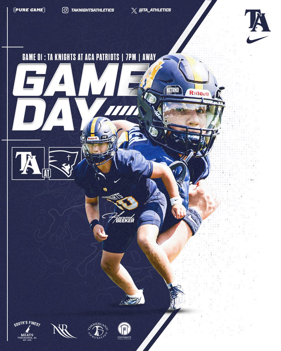 🏈 𝙂𝘼𝙈𝙀 𝙊𝙉𝙀 𝙄𝙎 𝙃𝙀𝙍𝙀 ⚔️
FOOTBALL SEASON BEGINS NOW
TA Knights at American Christian | 7 pm
#TuscaloosaAcademy #RTGK
