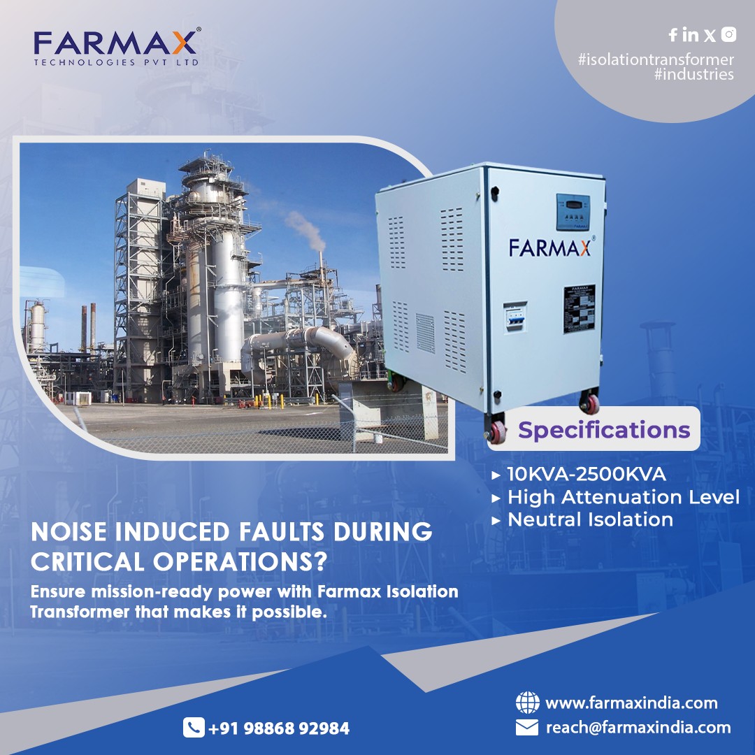 FarmaxT's tweet image. Noise-induced faults during critical operations? Ensure mission-ready power with Farmax Isolation Transformer that makes it possible.
📞 Call or WhatsApp: 98868 92984
🌐 Learn more: farmaxindia.com
#PowerReliability #ElectricalSafety #IsolationTransformer #farmaxpower