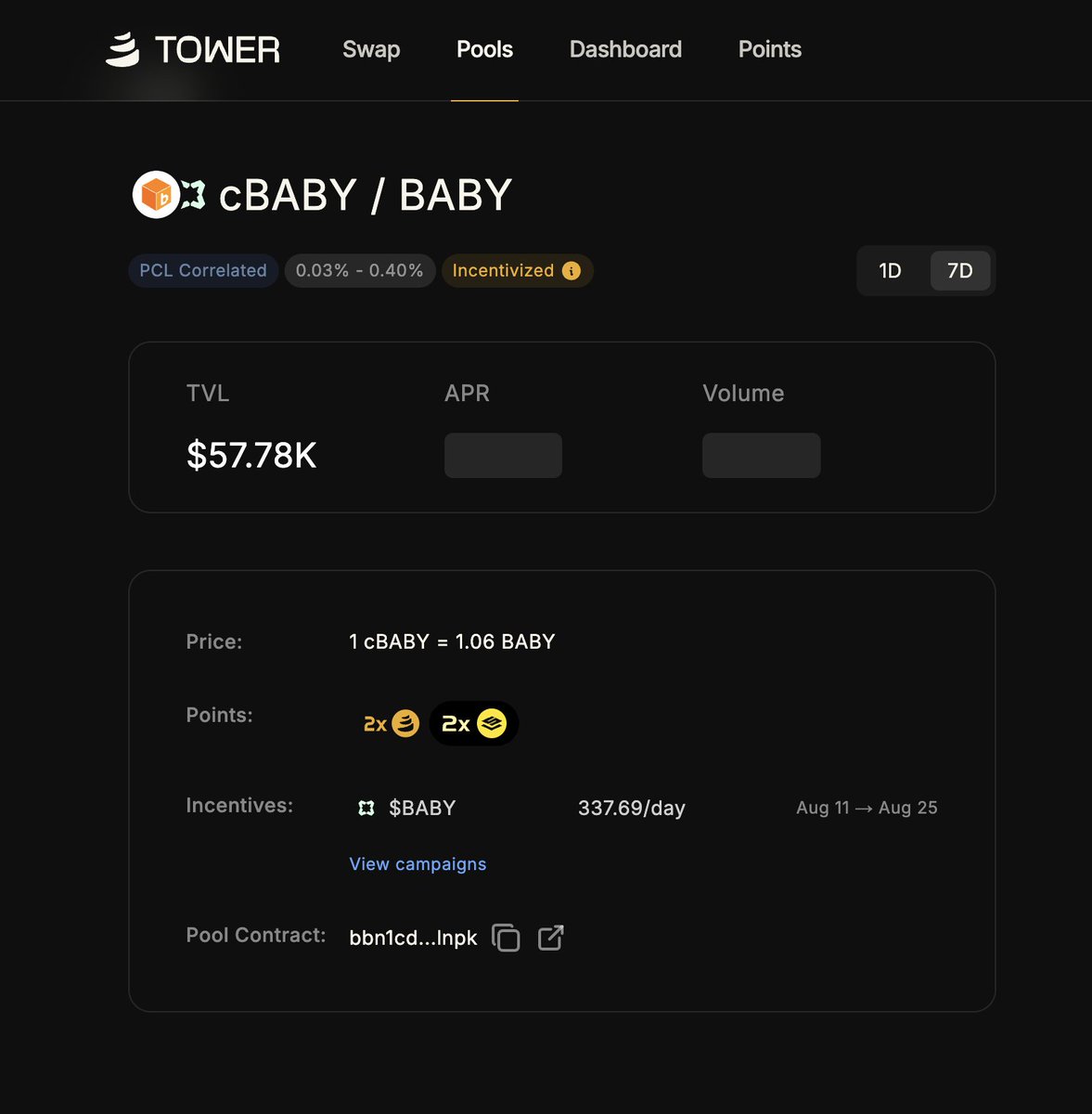 btcnohime's tweet photo. 2️⃣ cBABY / BABY pool

💛 liquid stake BABY for cBABY on Cube by SatLayer: https://t.co/soG4zkwiqv
💛 deposit assets 1:1 into Tower DEX: https://t.co/hit2upa3qc

you get
🏯 2x Tower Point / $1,000 deposited / hour
🧊 2x Sats² rewards

✨ Plus, exclusive limited-time BABY incentives!