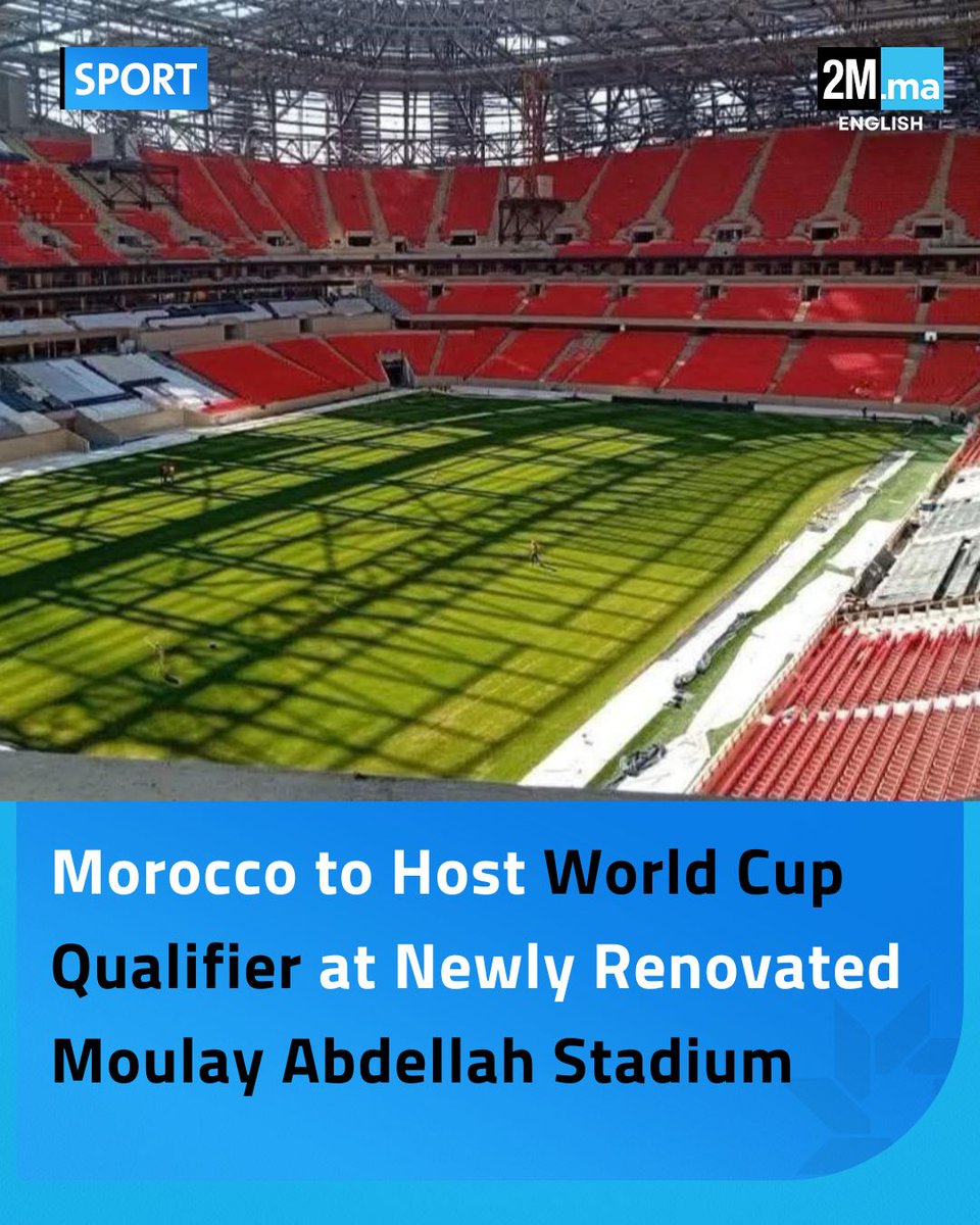 2MInteractive's tweet image. Lights on, Game on! 🇲🇦 

Morocco faces Niger in a 2026 World Cup qualifier on Sept. 5, at the newly renovated Prince Moulay Abdellah Sports Complex — the stadium’s first match since its two-year makeover. 🏟️⚽

 #Morocco #WC2026 #AFCON2025 #2menglish