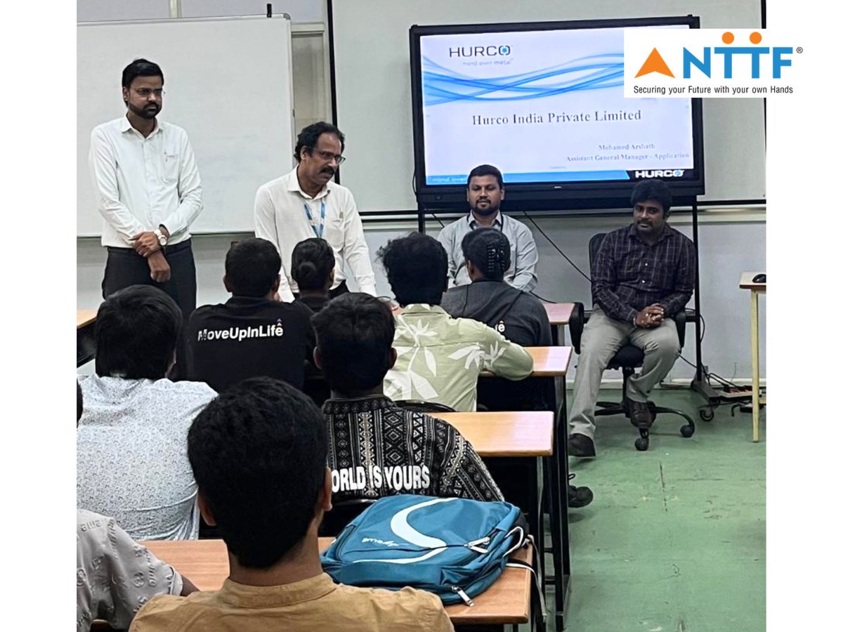 NTTFindia's tweet image. Students from NTTF's Diploma programs in Tool Engineering &amp;amp; Mechatronics Engineering gained valuable insights into CNC technologies through a seminar with Hurco professionals! Thanks to Hurco for sharing their expertise &amp;amp; to Nagesh S A for organizing! #NTTF #Hurco #CNCTraining