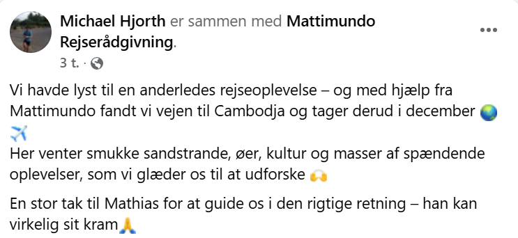 mattimundodk's tweet photo. Den første anbefaling af mattimundo er skrevet ovre på Facebook - og sørme om der ikke også er landet en fem stjernet anmeldelse på Trustpilot 🥳🙏

Skal mattimundo også hjælpe dig med at opfylde dine rejsedrømme? #mattimundo https://t.co/M8ieXfavpk