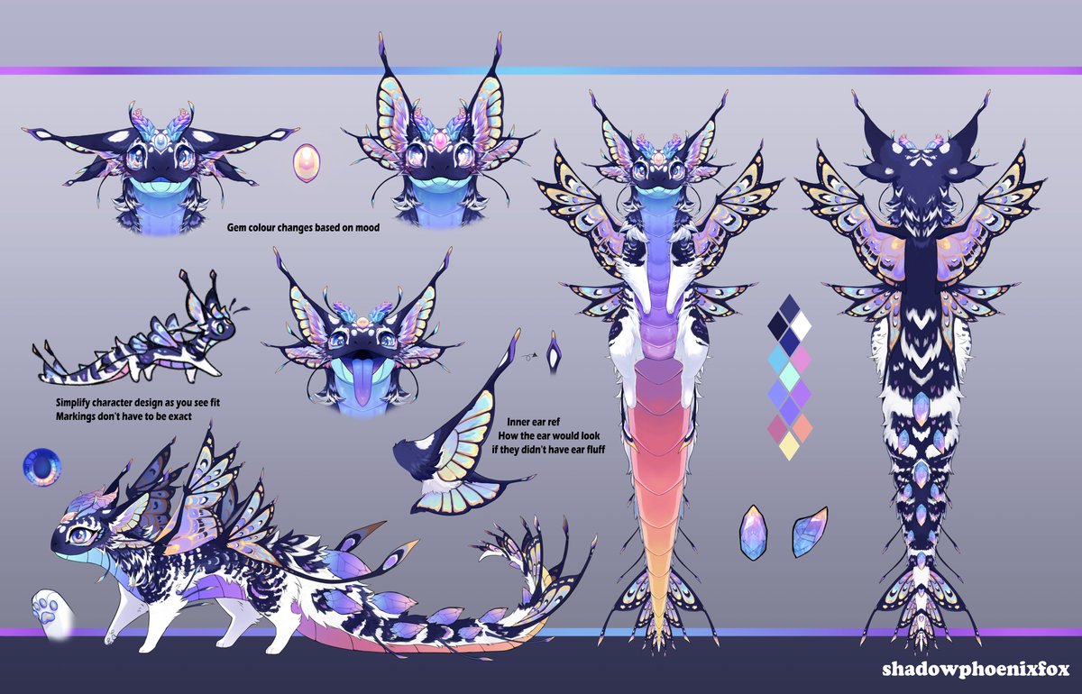 Made a reference sheet for my little dragon!  I really want this guy to do well so I have a good excuse to make more of these guys ahaha. I may also make a lore related sheet tho don't worry about following it if you've got the model and already have your own cannon.