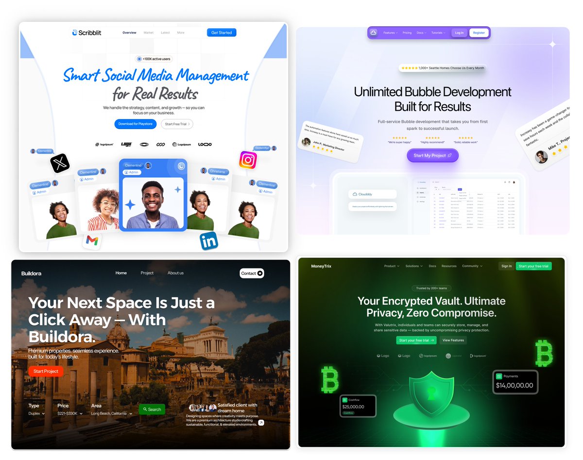 _sameerrr0's tweet image. Made in @Figma – clean, editable, and ready to use.

Perfect for: AI startups, SaaS, eCommerce, and personal sites.

- Like it
- Comment “HEROS”
- Repost to share
- Follow me – I’ll DM you the link