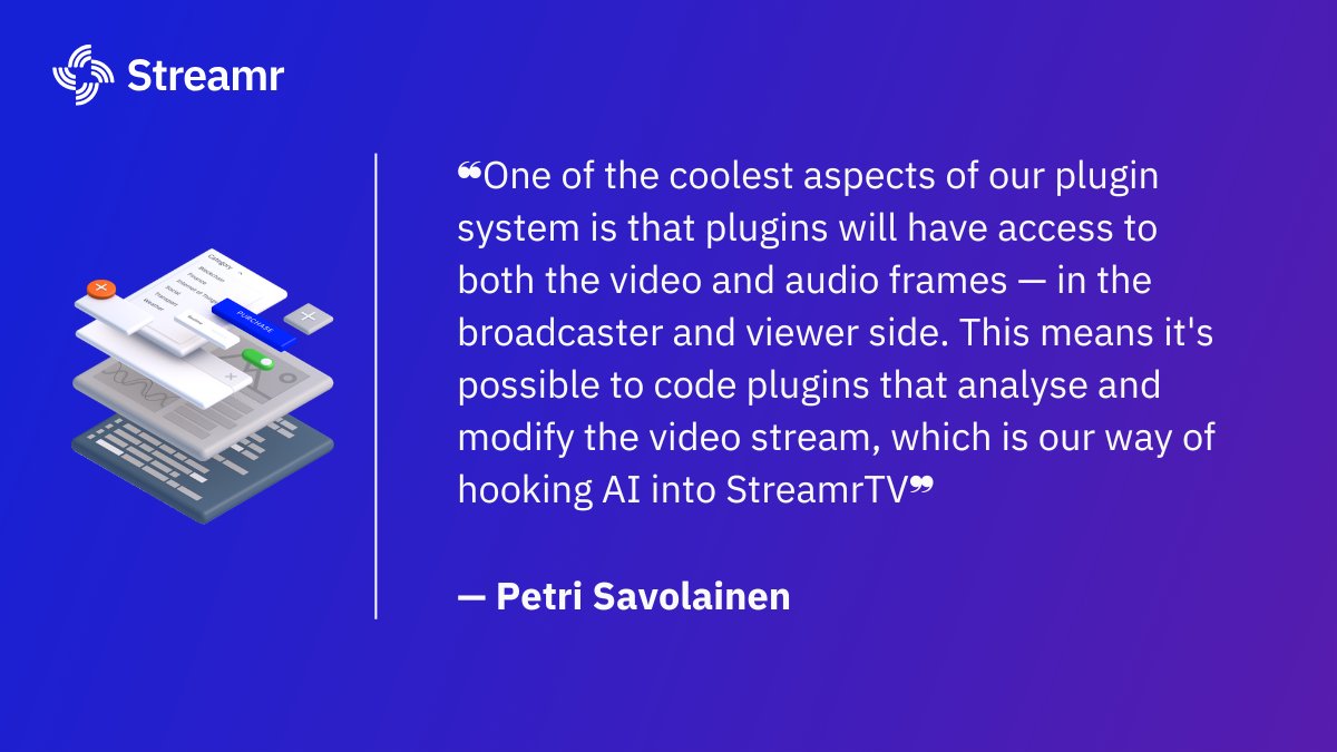 🤖 AI meets decentralized streaming.

On this week’s BIP call, Petri explained how plugins in <a href="/Streamr_TV/">StreamrTV</a> will be able to tap directly into video + audio frames — making it possible to build AI-powered features right into the stream.

Clip from 17:20 ↓

x.com/i/spaces/1vAxR…