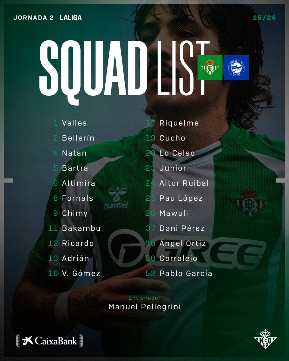 Real Betis Balompié 🌴💚 (@realbetis) on Twitter photo 💚💚💚
¡Lista de convocados para el primer partido en nuestra nueva casa!
#RealBetisAlavés 💚💚💚
¡Lista de convocados para el primer partido en nuestra nueva casa!
#RealBetisAlavés