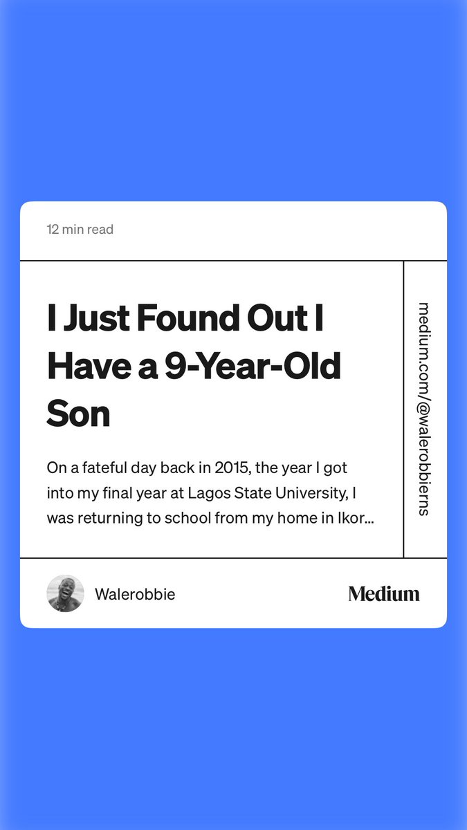 walerobbie's tweet photo. Please read my story on Medium…and if it touches you, show some love with a like, comment, and share!

#PAYME Big Kala Mohbad Naira Marley Eberechi Eze Frank Caprio $YZY Havertz Lil Kesh Berta Asher Wunmi Odumo Rodrygo Sam Larry Casado Blueco Strasbourg https://t.co/Xc147mLwUm https://t.co/kJfD46YH4k