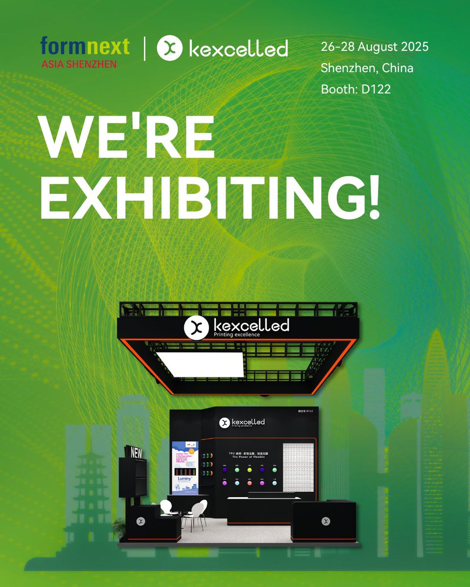 Kexcelled_3D's tweet photo. Kexcelled is landing at Formnext ASIA SHENZHEN🚀
From filaments to resins—new materials debut for the first time!
📍 Shenzhen World Exhibition & Convention Center
🗓️ August 26–28, 2025
📌 Booth: D122
#kexcelled #FormnextAsia #AdditiveManufacturing https://t.co/wdG3tm70ZA