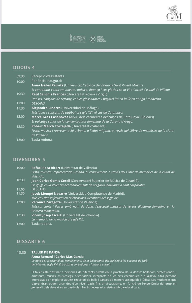 IVEMIR_UCV's tweet photo. 🛎️🛎️ 4–6 sep 2025 · Monestir de Sant Miquel dels Reis (València). II Jornades sobre el Segle d’Or valencià: «Música i literatura en el Renaixement». Ponencia inaugural de Anna Peirats sobre la Vita Christi.
#València #IVEMIR
Inacripción: https://t.co/kgRKIOiGH3 https://t.co/pQ0tKrHhxC