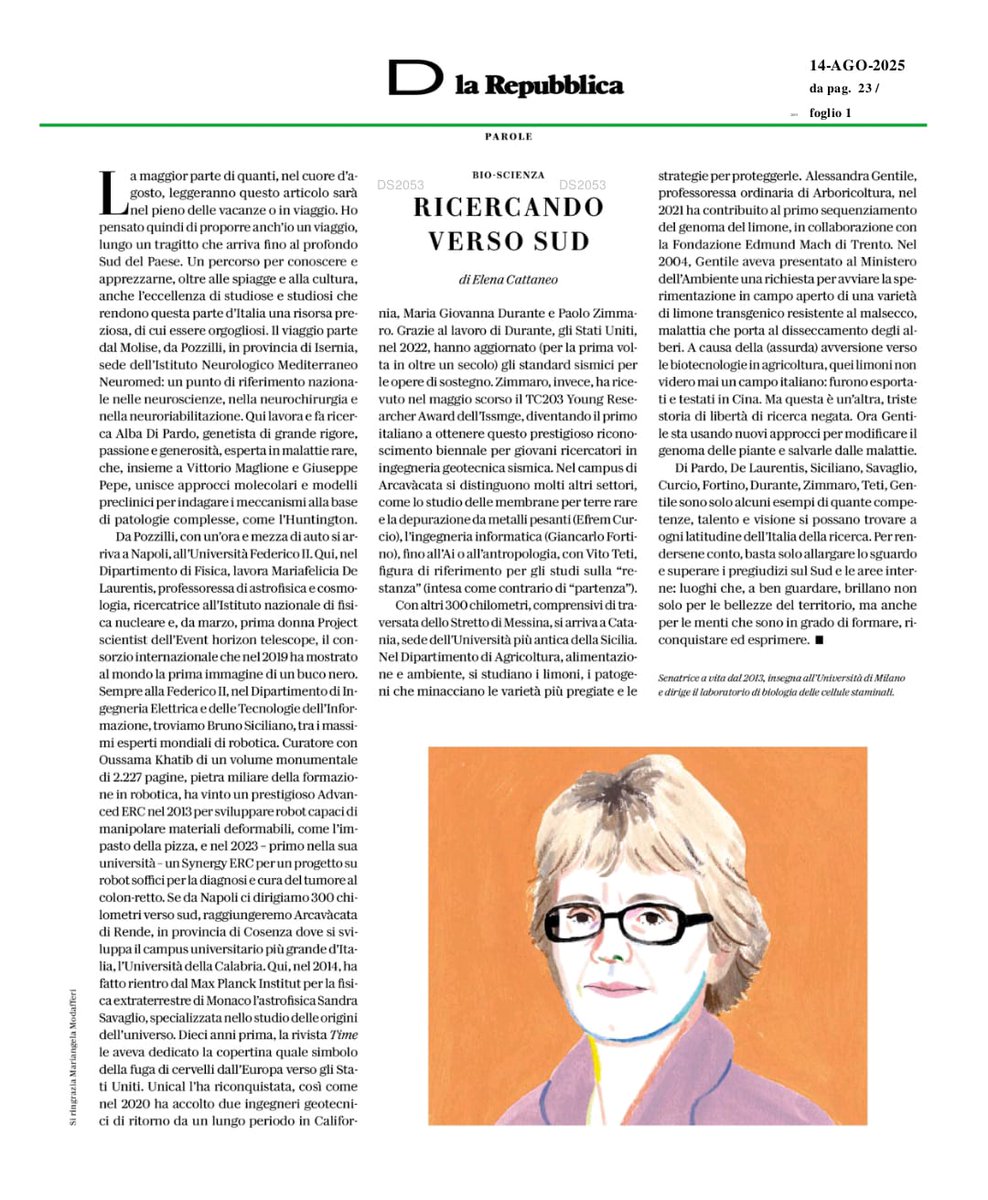 La senatrice Elena Cattaneo pone l'attenzione su un sud che è una risorsa. Ma non tutti lo sanno. Lei ce lo vuole solo ricordare. Grazie