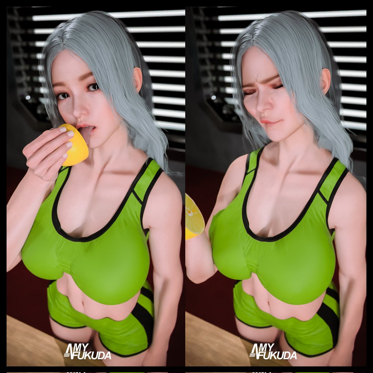 Challenge: lick this lemon without making a face. 😂
 .
#3DCG #3dart #3Drender #3Dmodel #3Dcharacter #Digitalart #fanart #enya #StellarBlade