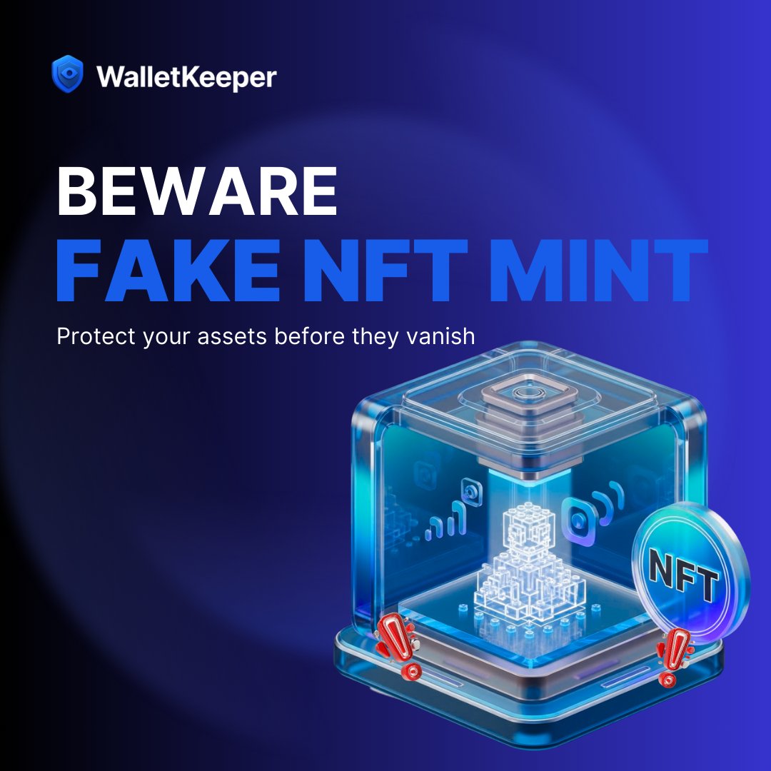 WalletKeeper_AI's tweet photo. 🚨 How ‘Fake NFT Mint’ sites steal your entire wallet

“EXCLUSIVE DROP! Only 500 left! Mint now before it’s gone!”
Sound familiar? You’re staring at what could be a $10M rug pull.

Stop right there. Here’s how the scheme works 
🌐 Perfect website impersonation: Identical logos, same UI, even copy the real project’s Discord links. 
📱 Social engineering blitz: Fake Twitter accounts, bought followers, manufactured hype. 
💸 The wallet drain approval: “Connect wallet to mint” → Unlimited spending approval → Your entire portfolio gone in one transaction.
📈 Pump-and-dump finale: They mint worthless NFTs, pump the price, then vanish. 

👇That #FOMO you feel? It’s weaponized against you.
Better yet? Let #AI check every connection before you make it.

🛡️ Stay protected – follow #WalletKeeper for more security insights!

 #CryptoScams #Web3Security #NFTMint #NFT