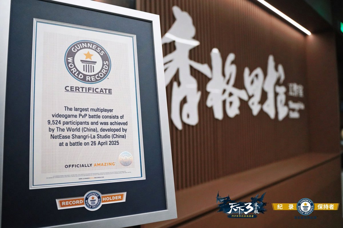 New Guinness World Record! 🎉NetEase Games’ MMO Tianxia 3 has set the record for “Largest Multiplayer Videogame PvP Battle” with 9,524 participants in a single battle.
Stay tuned for more of our technical breakthroughs, driven by our commitment to enhancing the player experience!